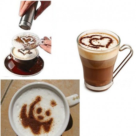 16 Stück Kaffee Kakao Streuer Vorlagen - Stencil Filter Kaffeemaschine Cappuccino Kaffee Barista Streuen 