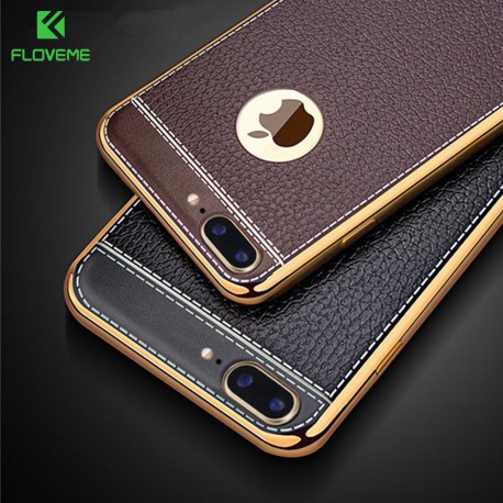 Gold beschichtete Leder Smartphone Hülle Case für iPhone 6, 6S, 7, 8 und X/ 10